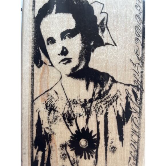 Paperbag Studios Emily rubber Stamp Girl Portrait Vintage Style Wood PBS-109H - Picture 2 of 7